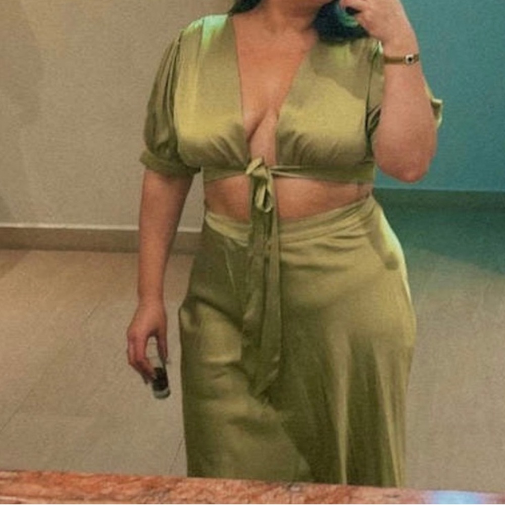 Showpo Green Skirt Satin Set Two Piece
